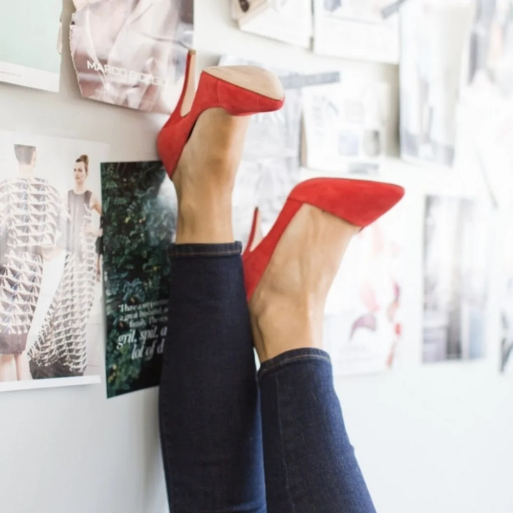 Madewell Mira Suede Red Pumps Heels - Bias Cut Matte 6.5